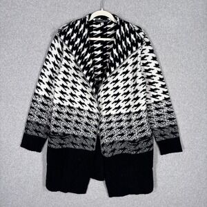 Clotheshead Knit Houndstooth Coatigan Medium Black White Sweater Cardigan Jacket